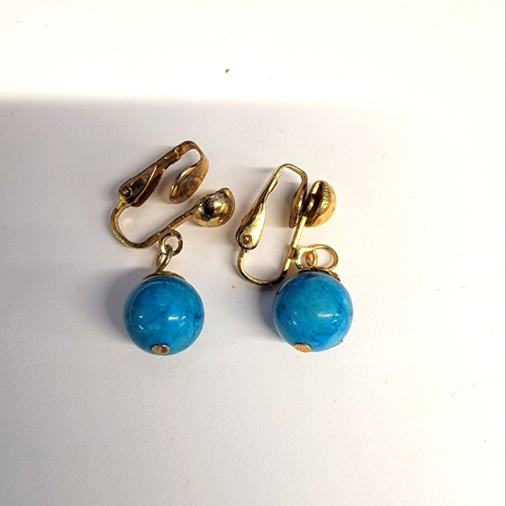 Vintage Blue Calcite clip on Earrings